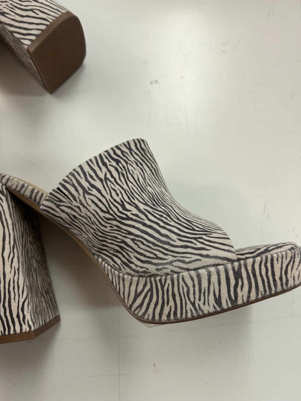 Free People Zebra-Print Open Toe Block Heel Mules in White and Black - Picture 7 of 11